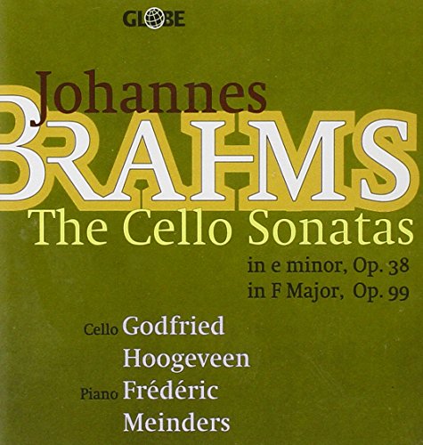 CD cover for Brahms’ cello sonatas, featuring green background and gold text.