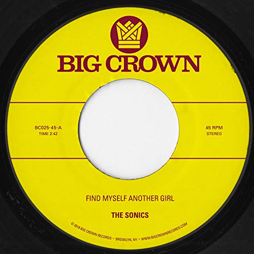 Yellow vinyl record label with black text: "The Sonics - Find Myself Another Girl".