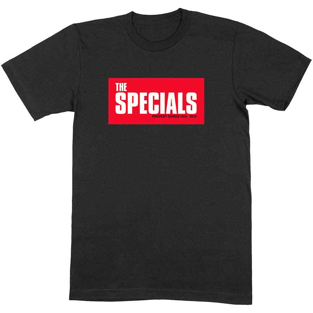 Gray t-shirt with red rectangle displaying "The Specials" text.