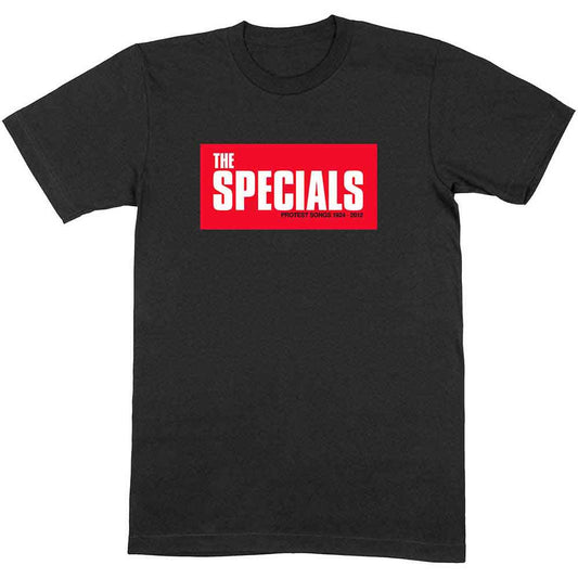 Gray t-shirt with red rectangle displaying "The Specials" text.