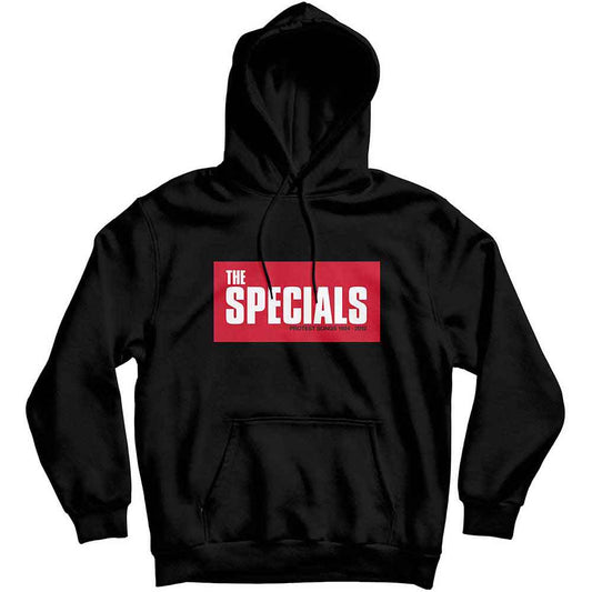 Black hoodie with red and white "The Specials" band logo on chest.