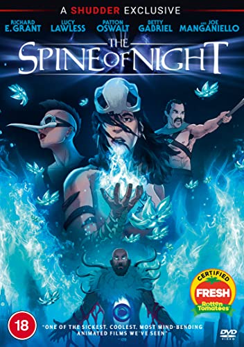 "The Spine of Night" DVD cover featuring animated characters in a blue, mystical scene.