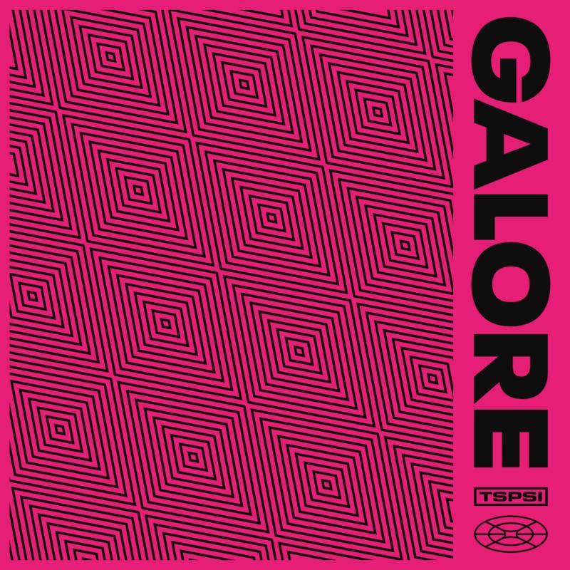 Pink and black geometric album cover with vertical "GALORE" text.
