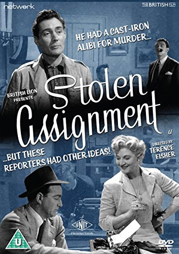 DVD case for "The Stolen Assignment," likely with a suspenseful movie scene image.