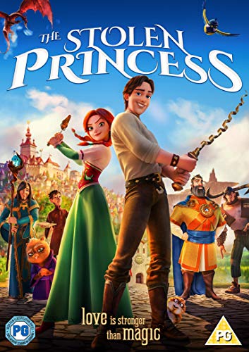 "The Stolen Princess" DVD cover featuring animated characters in a medieval setting.