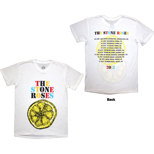 White unisex t-shirt with Stone Roses tour 2013 back print, size X-Large.