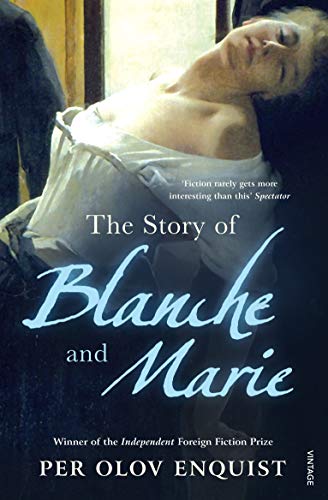 Book cover: woman in white, dark background, title "Blanche and Marie".