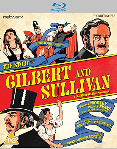 Illustrated Blu-ray cover for The Story of Gilbert and Sullivan featuring theatrical characters.