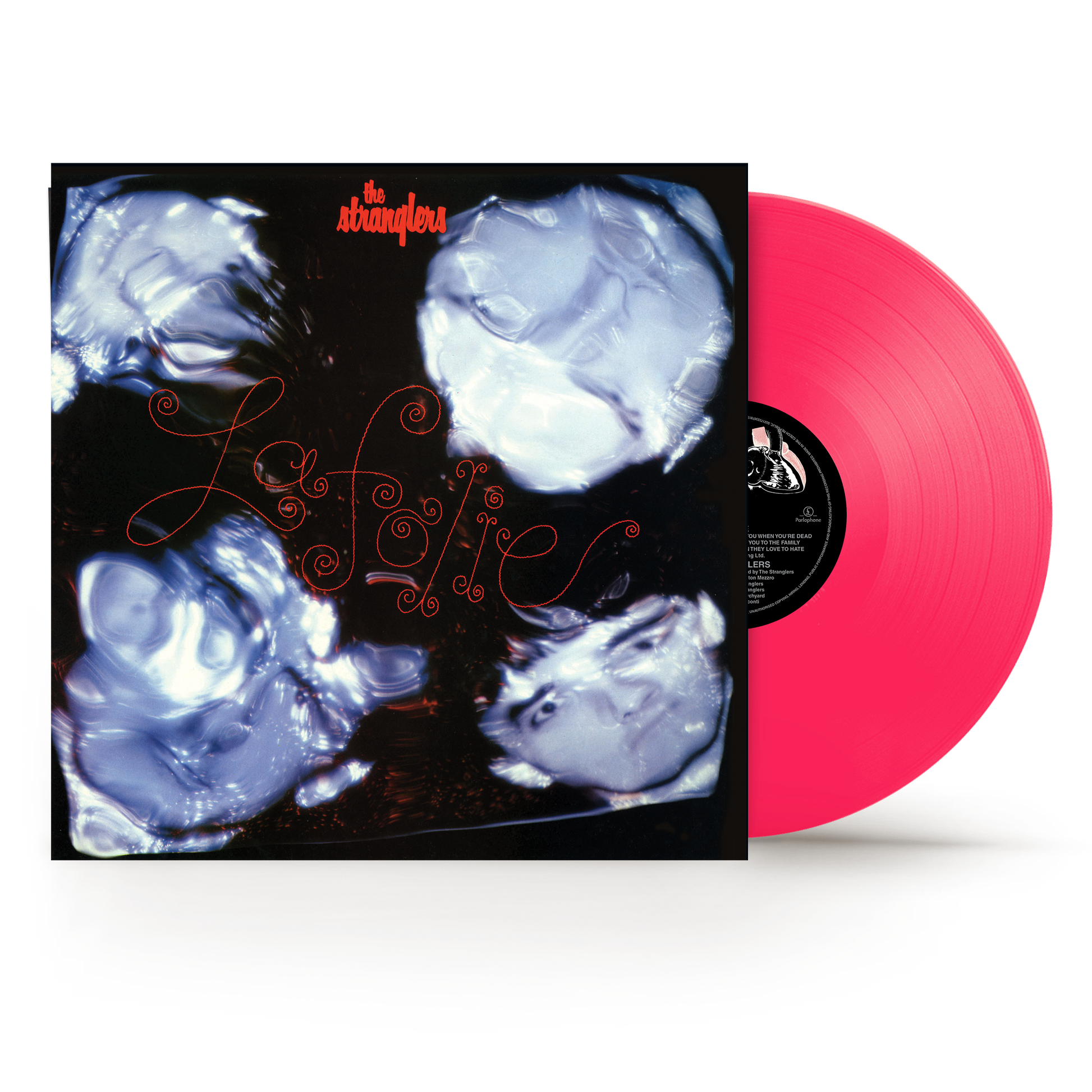 The Stranglers “La Folie” vinyl record with red cover and swirling design.