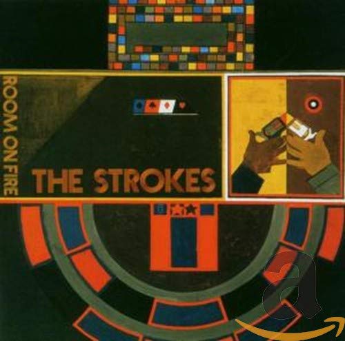“Room on Fire” CD cover by The Strokes, abstract colorful design.