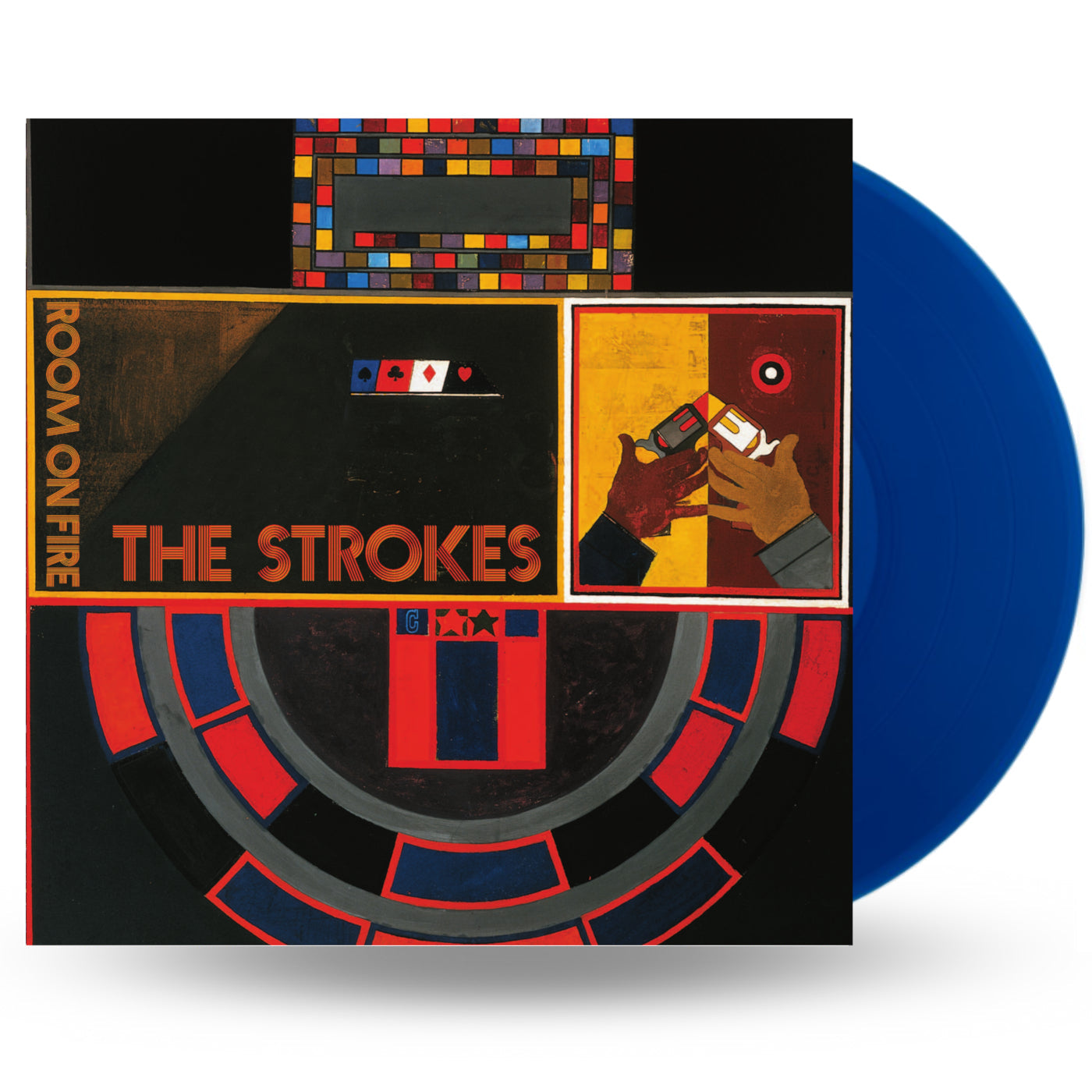 The Strokes “Room on Fire” blue vinyl LP album cover and edge.