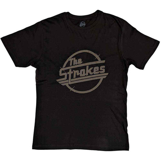 Large black t-shirt with vintage-style The Strokes band graphic.
