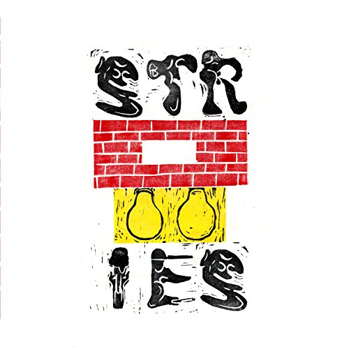 Black and red linocut album cover for The Stroppies, with brick and bulb imagery.