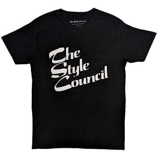 Black t-shirt with a stacked, white The Style Council logo; unisex style.