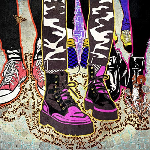 Album cover for The Subways’ “Fight,” featuring legs and boots in a colorful, chaotic style.