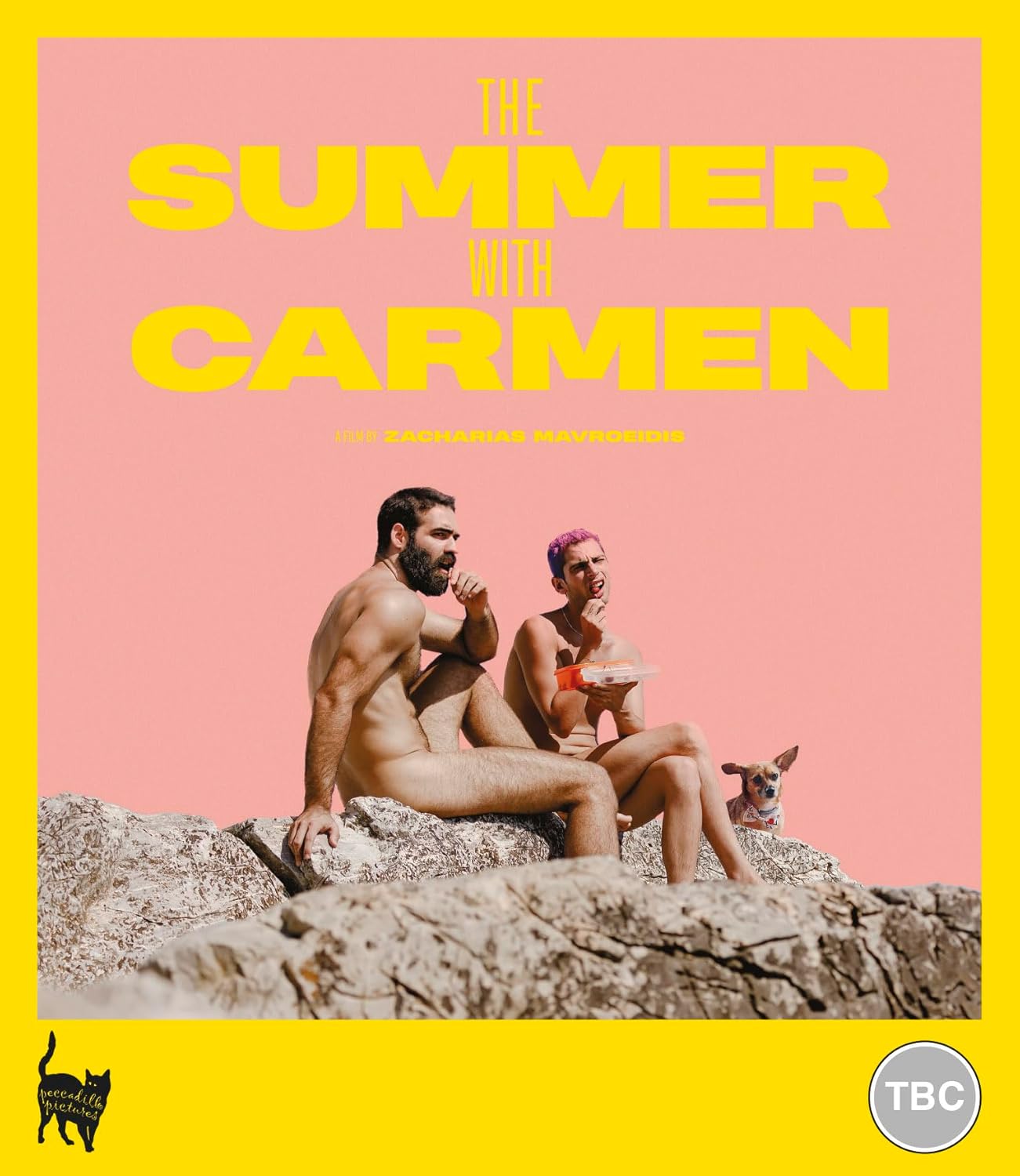 Blu-ray cover for "The Summer With Carmen" featuring two men and a dog.