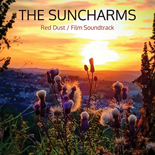 Album cover with purple flowers in the foreground and a sunset in the background.