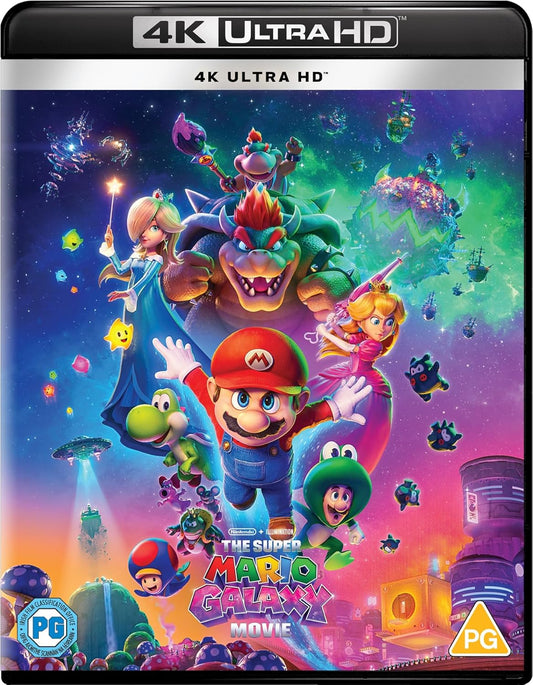 Blu-ray cover for “The Super Mario Galaxy Movie” featuring Mario and friends.