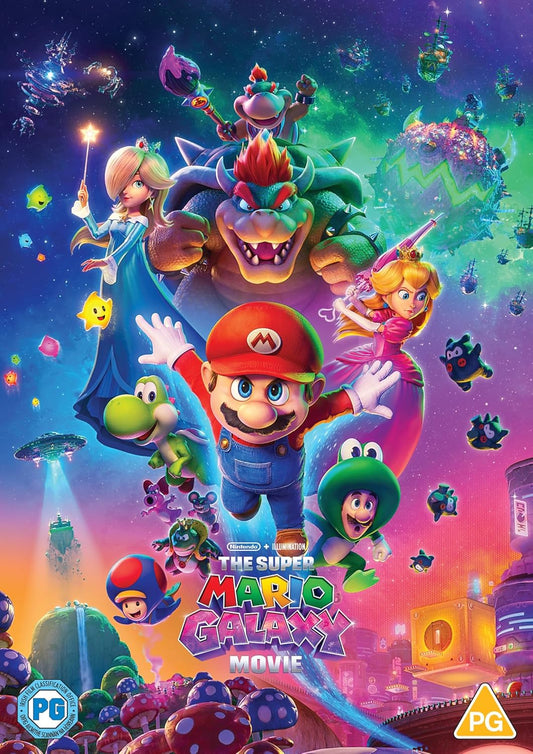 DVD cover for "The Super Mario Galaxy Movie" featuring Mario and friends.