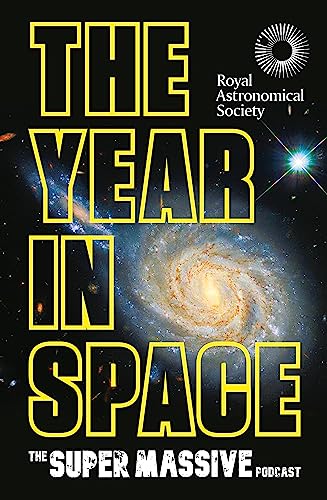 Book cover for "The Year in Space" with a galaxy image.