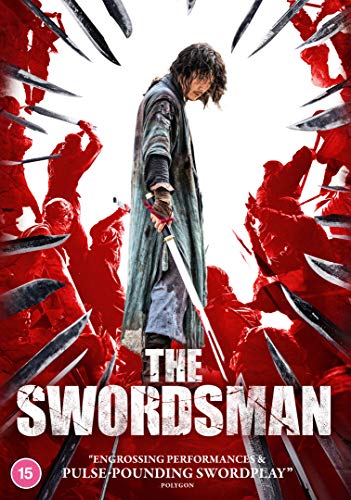 DVD cover for "The Swordsman" featuring a man with a sword, surrounded by blades.