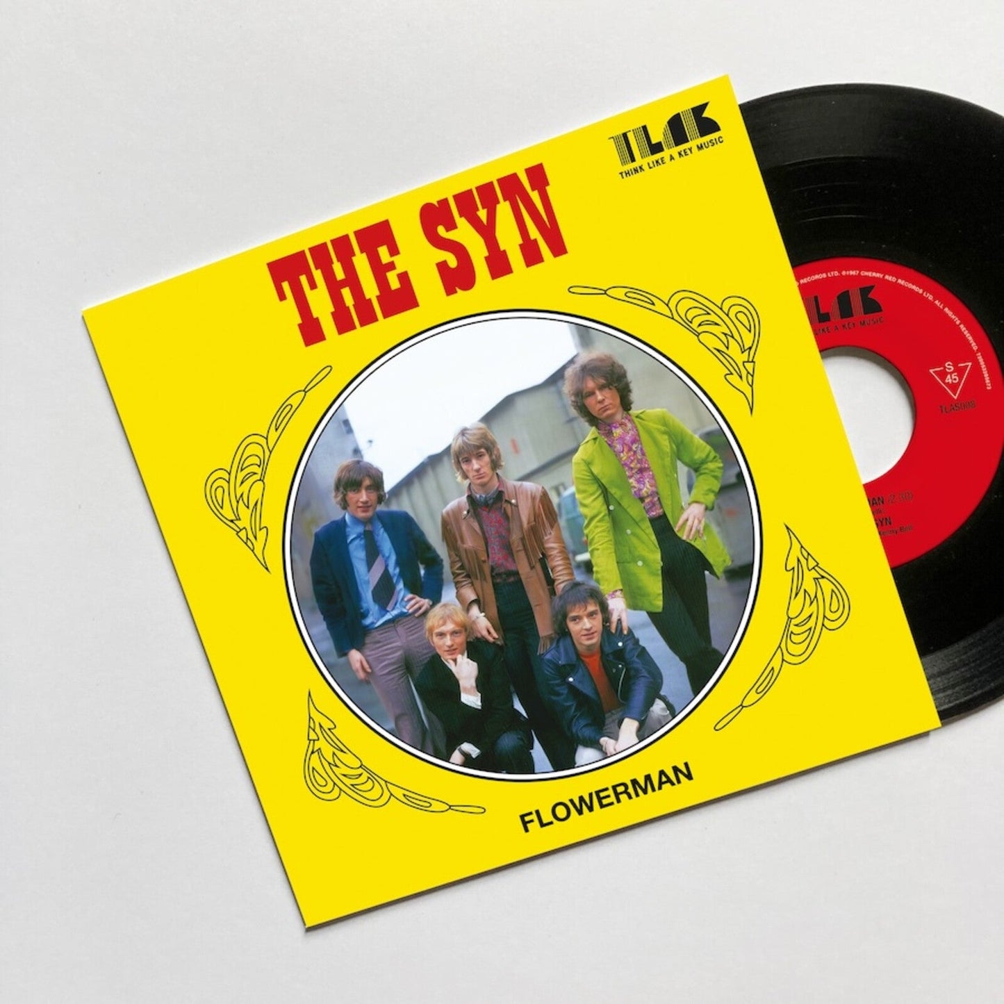 The Syn - Flowerman" vinyl record sleeve with band photo and yellow design.