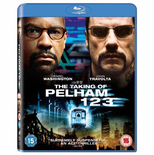 Blu-ray cover featuring Denzel Washington and John Travolta above a subway train in tunnel.
