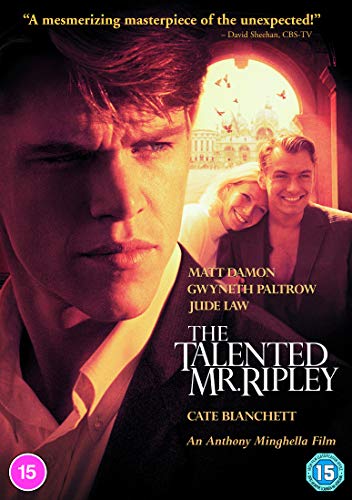 DVD cover art for The Talented Mr. Ripley featuring Matt Damon, Gwyneth Paltrow, Jude Law.