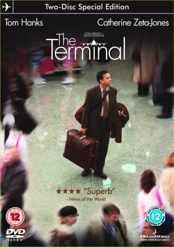 DVD cover for "The Terminal" featuring Tom Hanks with luggage in an airport.