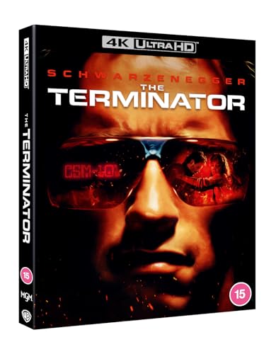 The Terminator" Blu-ray cover featuring Arnold Schwarzenegger in sunglasses.