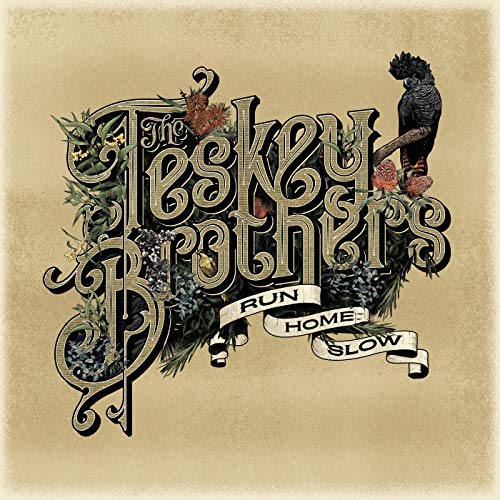 Album cover featuring ornate typography, native Australian flora, and a black cockatoo on beige.