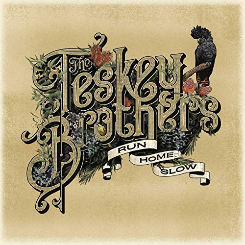 Album cover for The Teskey Brothers' "Run Home Slow" with floral design.