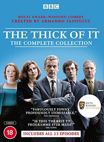 DVD cover for The Thick Of It featuring four cast members against blue background.
