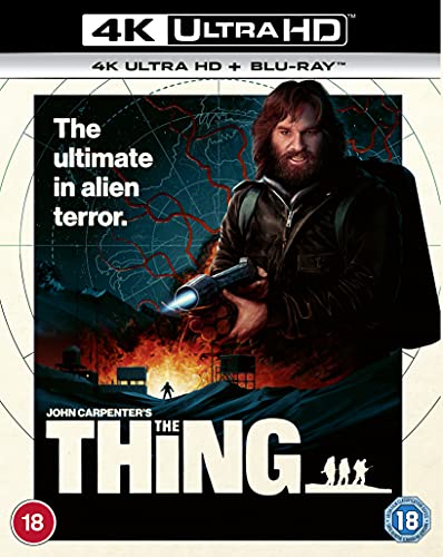 The Thing" 4K UHD Blu-ray cover featuring a man with a flamethrower.