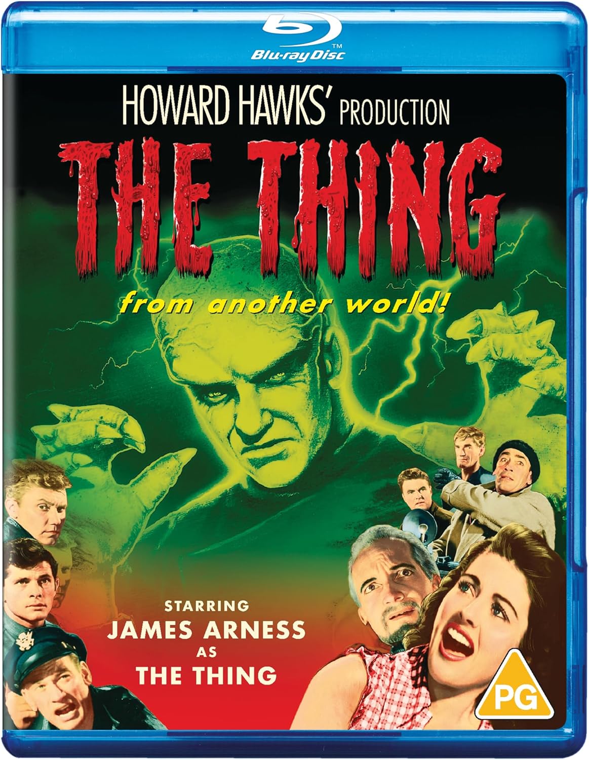 Blu-ray cover for "The Thing From Another World" featuring a large alien figure.