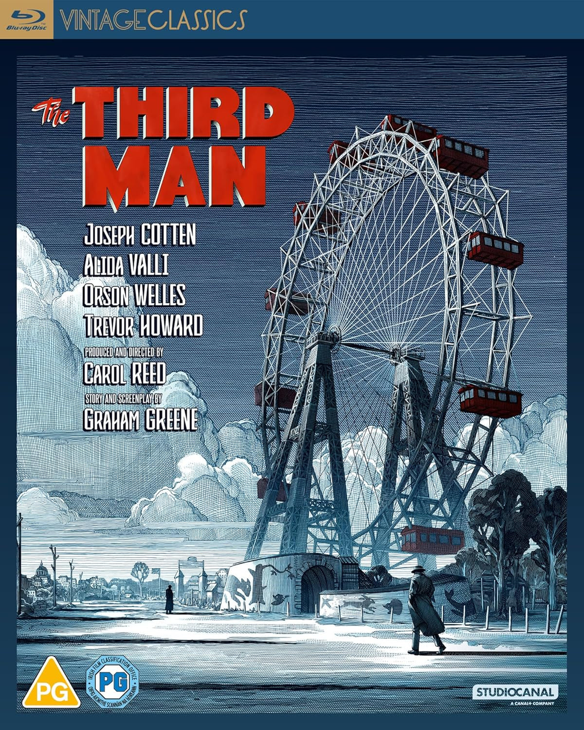 Blu-ray cover for "The Third Man" featuring a Ferris wheel and shadowy figures.