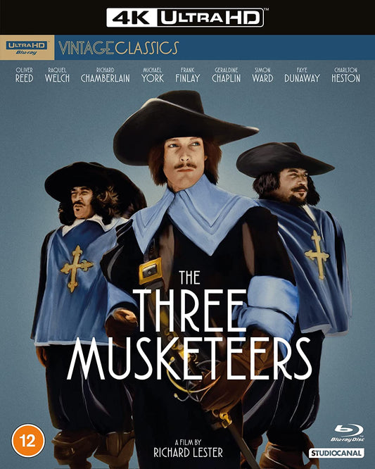 Blu-ray cover for "The Three Musketeers" featuring four figures in hats.