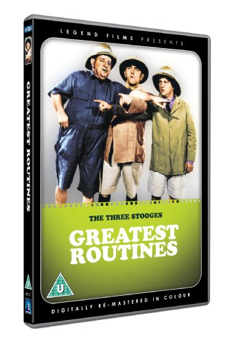 DVD cover for "The Three Stooges - Greatest Routines" featuring the trio.