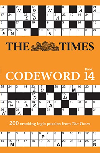 Book cover for The Times Codeword 14 with orange background and crossword puzzle grids.