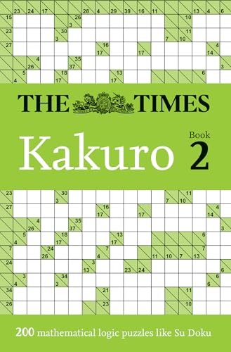 Kakuro puzzle book cover with green and white grid, title, and logo.