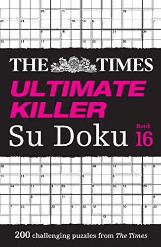 Red and black cover of "The Times Ultimate Killer Su Doku Book 16" with puzzles.