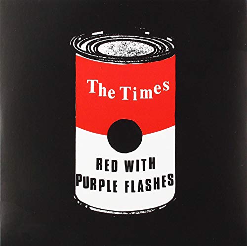 A soup can illustration on a black background labeled The Times Red With Purple Flashes.
