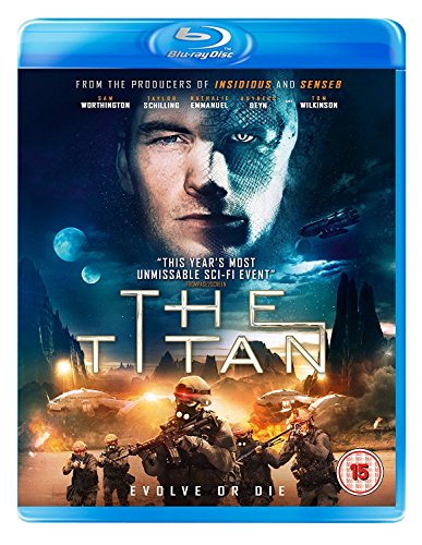 "The Titan" Blu-ray case with futuristic battle scene and masked man's face on cover.