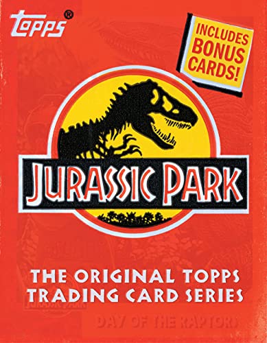 Jurassic Park Topps trading card series book cover with dinosaur logo on orange background.