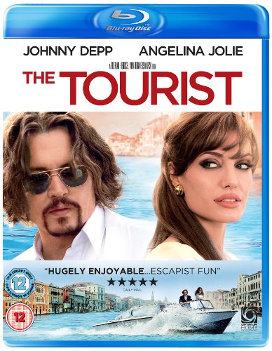 Blu-ray cover for The Tourist featuring Johnny Depp and Angelina Jolie with a boat.