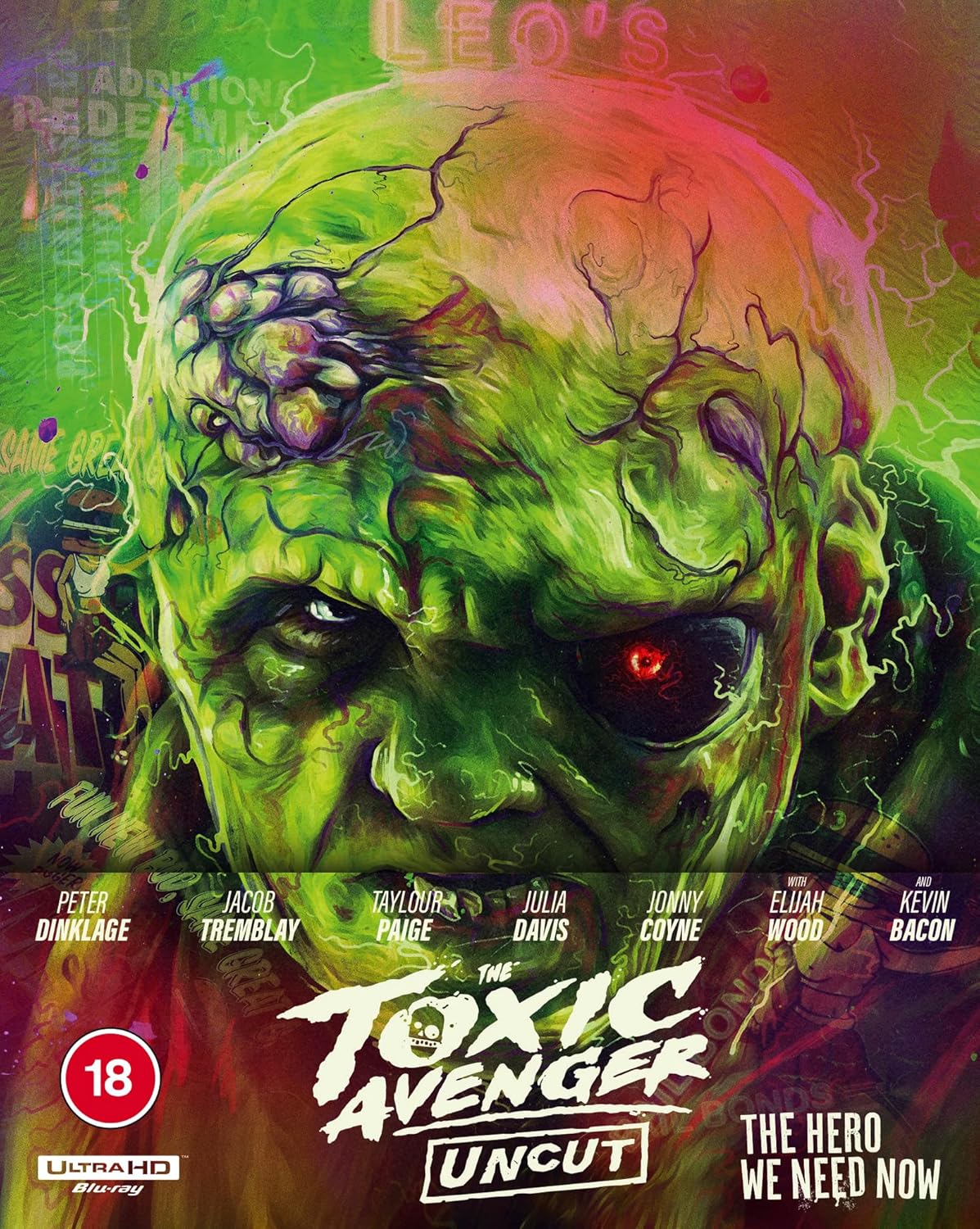 Green, mutated face of The Toxic Avenger on a Blu-ray SteelBook cover.