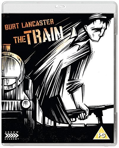Blu-ray case for "The Train" featuring a stylized black and white portrait.