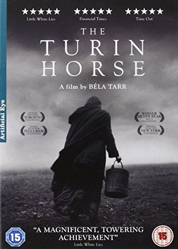 DVD cover for "The Turin Horse" featuring a lone figure in a bleak landscape.