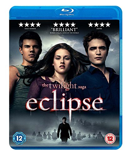 The Twilight Saga: Eclipse" Blu-ray cover featuring Kristen Stewart, Taylor Lautner, and Robert Pattinson.
