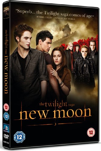 DVD cover for The Twilight Saga: New Moon featuring the main cast members.